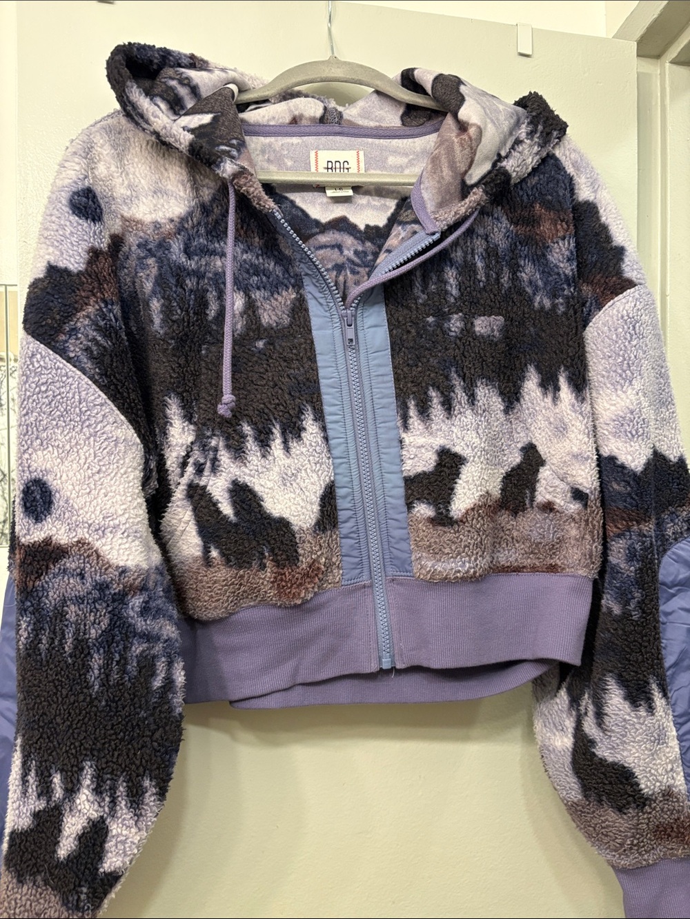 BDG Lavender Multi Sherpa Zip-Up Hoodie